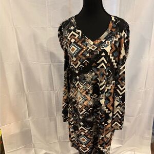 LuLaRoe Ava Geometric Patterned Black and Brown Dress